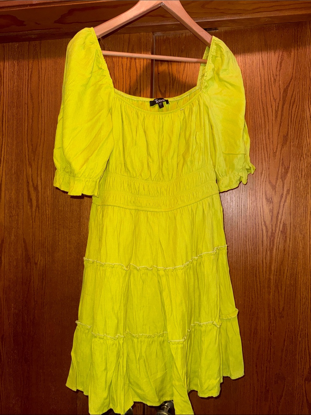 Trixxi Lime Green Tiered Square-Neck Mini Dress